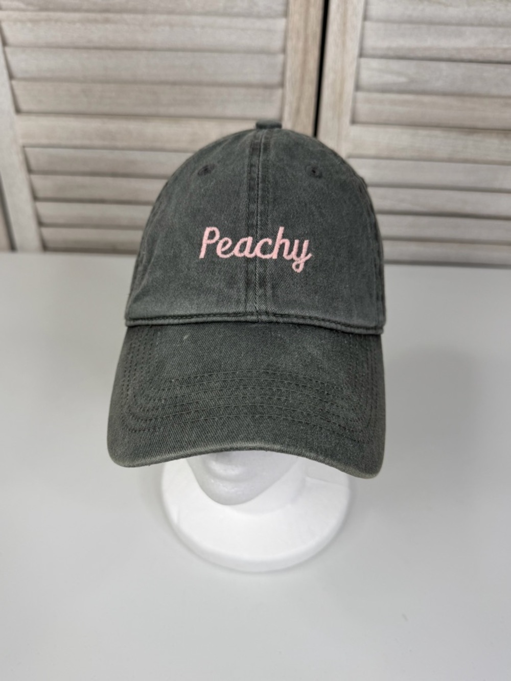 BRANDY MELVILLE (PacSun) "Peachy" Dad Hat Distressed Charcoal Gray/Pink-OS